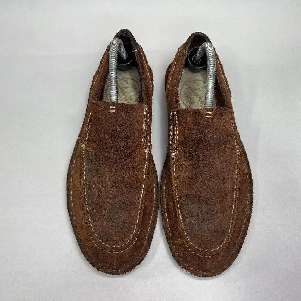 Clarks Men's Size 8.5 Terriers Brown Suede Leather‎ Loafers